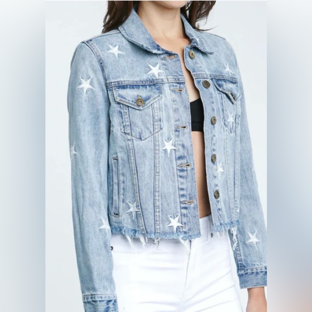Pistola Brando Star Embroidery Cropped Denim Jacket Zodiac Wash - S - Picture 5 of 14